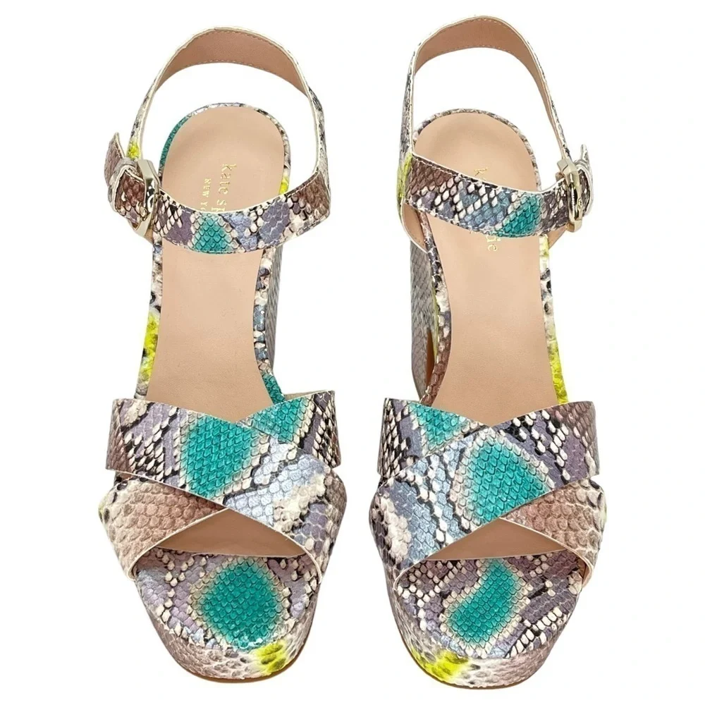 Kate Spade New York Womens Platform Sandals 10M Grace Lemon Sorbet Leather